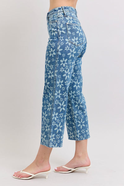 Judy Blue High Rise Flower Print Crop Jeans