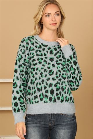 Green & Grey Leopard Sweater