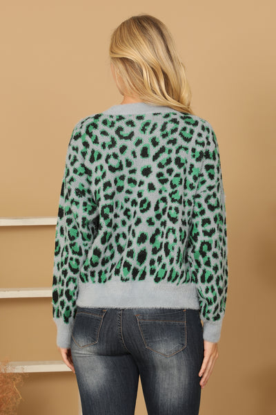 Green & Grey Leopard Sweater