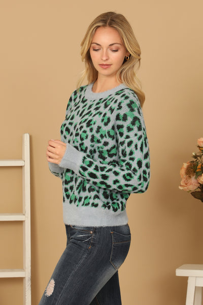 Green & Grey Leopard Sweater