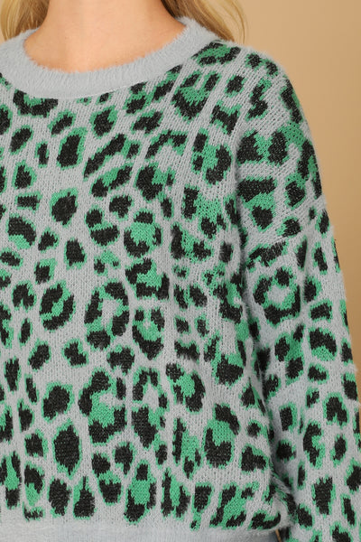 Green & Grey Leopard Sweater