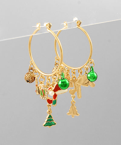 Christmas Charm Hoop Earrings