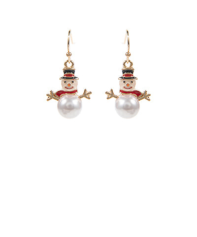 Snowman Pearl Drop Earrings