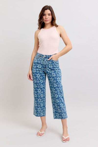 Judy Blue High Rise Flower Print Crop Jeans