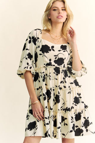 Beautiful Floral Print Square Neck Dress