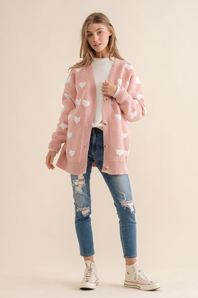 All Over Fluffy Heart Cardigan