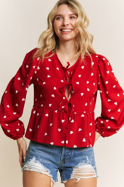 Lots Of Hearts Babydoll Top With Bow Detail