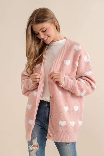 All Over Fluffy Heart Cardigan