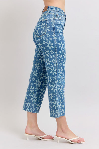 Judy Blue High Rise Flower Print Crop Jeans