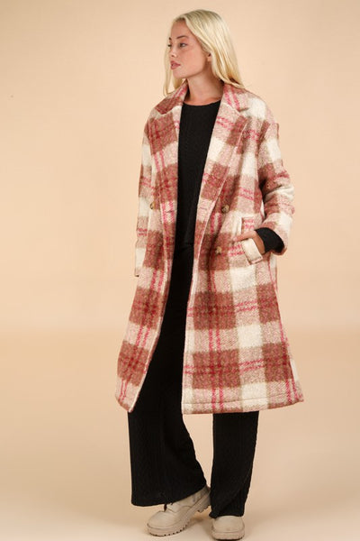 Oversized Fuzzy Plaid Long Jacket