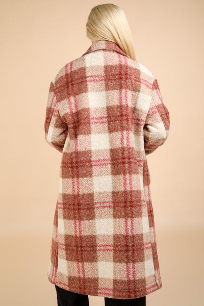 Oversized Fuzzy Plaid Long Jacket