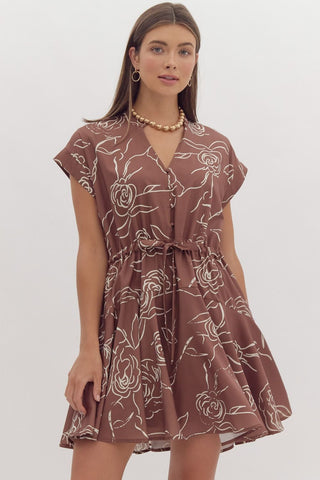 Brown Floral Print Mini Dress