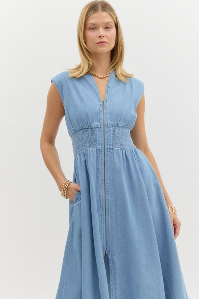 Denim Sleeveless Midi Dress