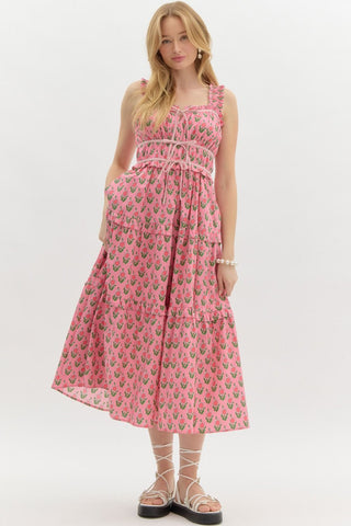 Floral Print Poplin Tiered Midi Dress