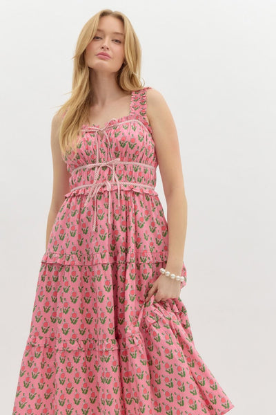 Floral Print Poplin Tiered Midi Dress