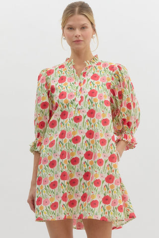 Floral Print Poplin Swing Dress