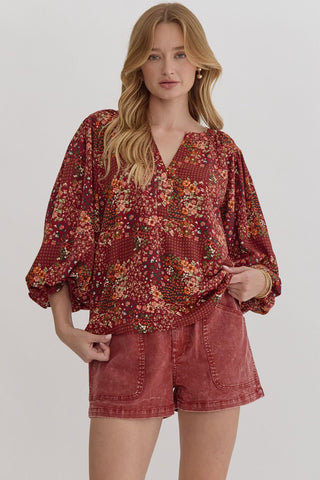 Fall Floral Print Blouse