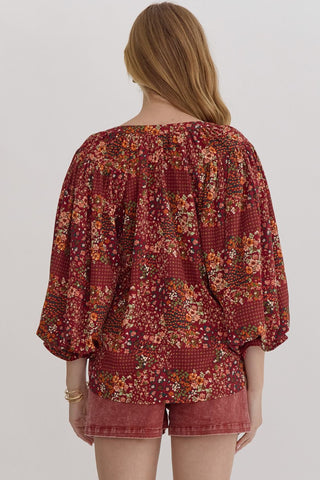 Fall Floral Print Blouse