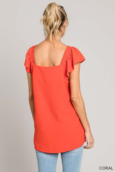 Soft Airflow Ruffle Sleeve Square Neck Top