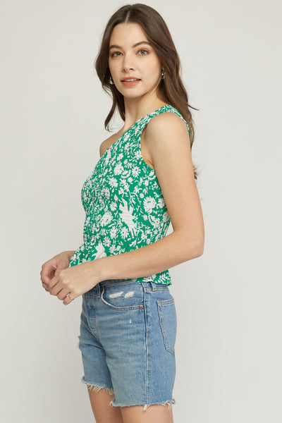 One Shoulder Summer Green Sleeveless Top