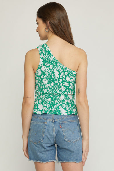 One Shoulder Summer Green Sleeveless Top